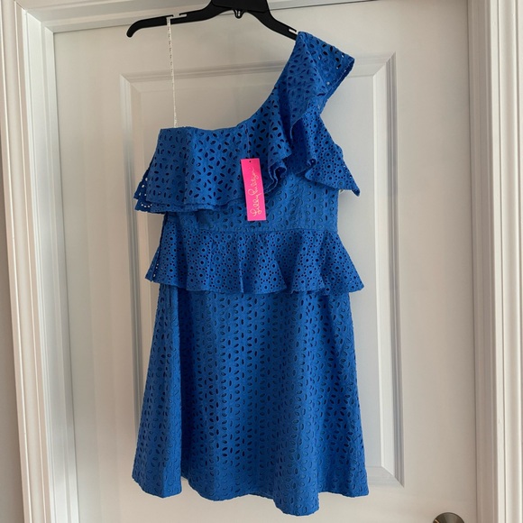 Lilly Pulitzer Josey One-Shoulder Dress Coastal Blue Size 8 - Picture 2 of 6
